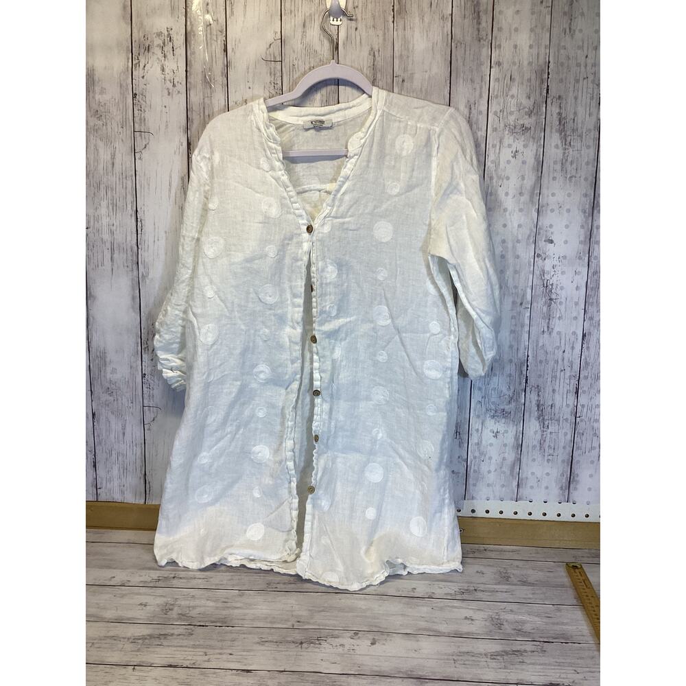 Rosemarine 100% Linen Embroidered Shirt Dress – Made in Italy L